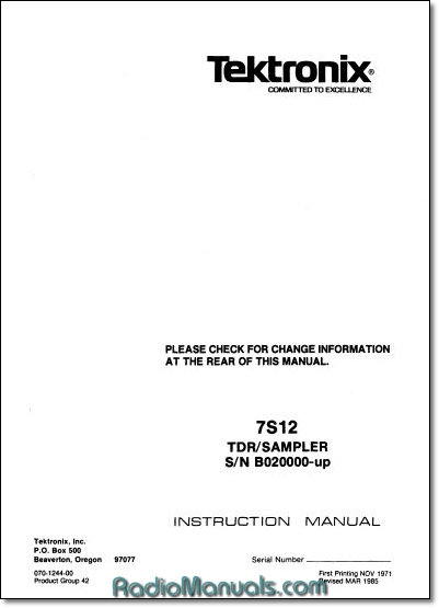 Tektronix 7S12 Instruction Manual Tektronix 7S12 Instruction Manual